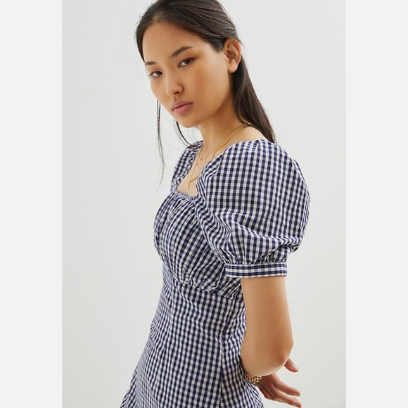 New w Tag: Anthropologie Puff Sleeve Gingham Dress. Size Large - Picture 2 of 11
